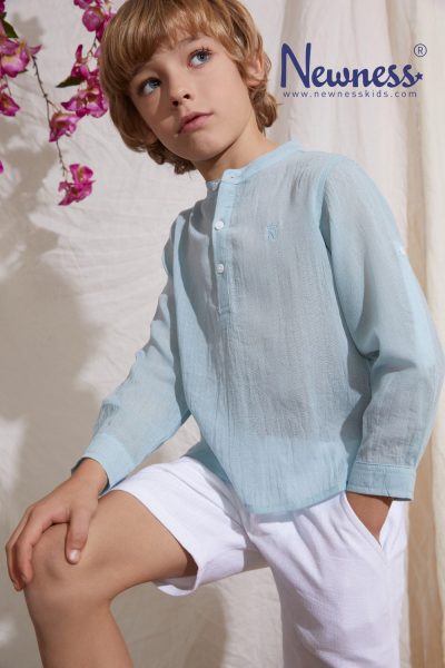 Camisa Turquesa Cuello Mao para Niño Newness