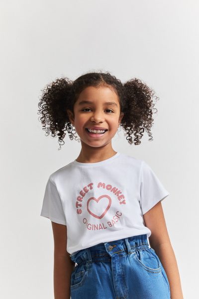 Camiseta Blanca de Algodón Básica para Niña Street Monkey