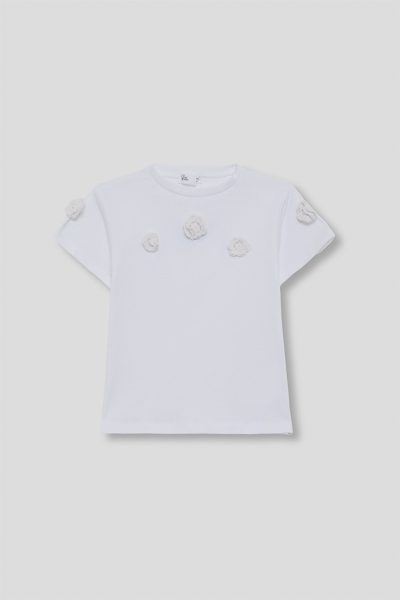 Camiseta Blanca con Flor de Crochet para Niña Street Monkey