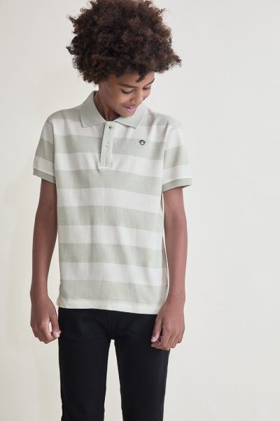 Polo de Rayas Verde y Crudo para Niño Street Monkey