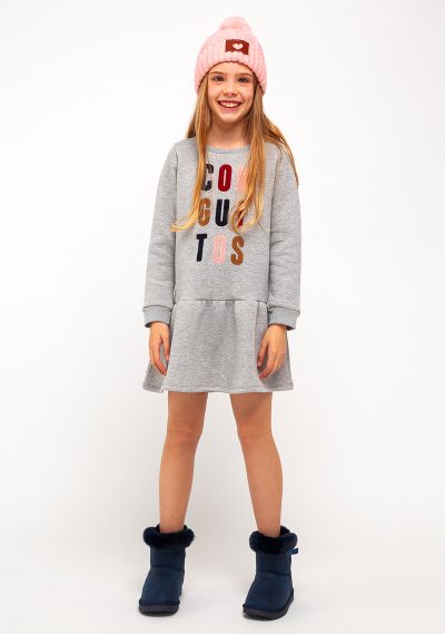 Vestido Felpa Corte Cadera Gris para Niña Conguitos
